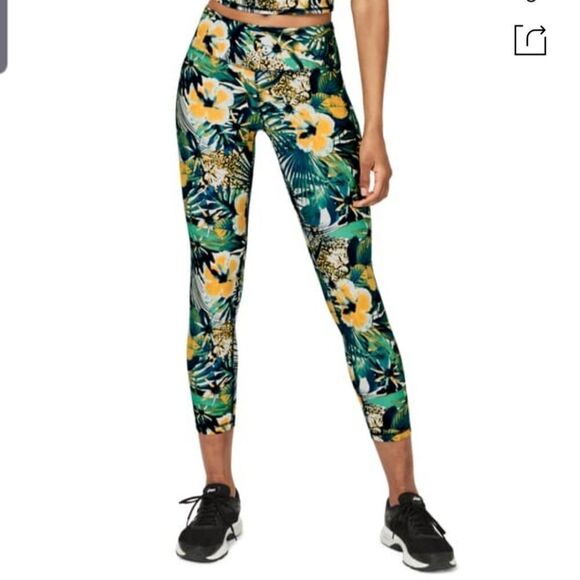 Sweaty Betty Contour 7/8 Workout Leggings Green hibiscus floral print sz small - Picture 1 of 4